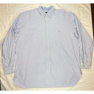 Ralph Lauren Men's Blue Striped Cotton Stretch Button Up Shirt Size 2XLT Pony